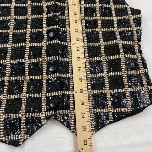 Vintage Women’s‎ Black Sequins Pearl and Gold Beads Windowpane Design Vest Sz M - Picture 8 of 10
